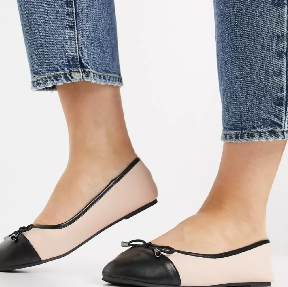 Flat Black and Tan Ballerina Shoes- Asos